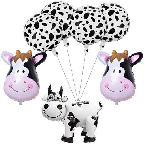 7 Pcs Farm Cow Balloon Cow Birthday Party Supplies 4D Standing Cow Balloon Cow Aluminum Film Balloons for Farm Animal Theme Birthday Party Decoration