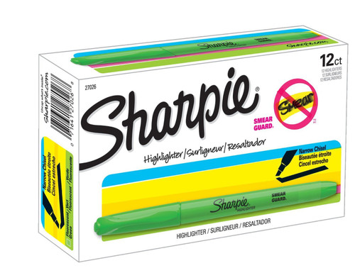 Sharpie Accent Pocket Style Highlighters, Chisel Tip, Fluorescent Green, Case of 12 Dz.