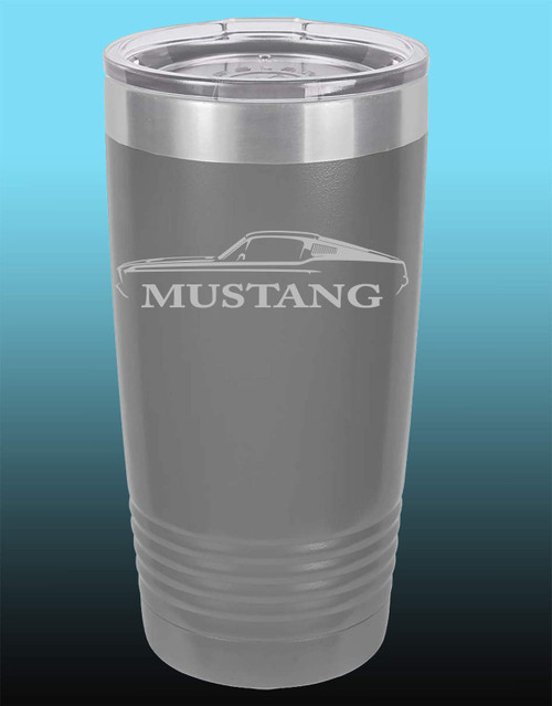 1967 1968 Ford Mustang Fastback 20oz Stainless Steel Tumbler w/Clear Lid grey