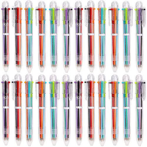 24 Pack Multicolor Pens,0.5mm 6-in-1 Multicolor Ballpoint Pen,6-in-1 Retractable Ballpoint Pen,6 Colors Transparent Barrel Ballpoint Pens for Office School Supplies,Pen Gifts for Students Children