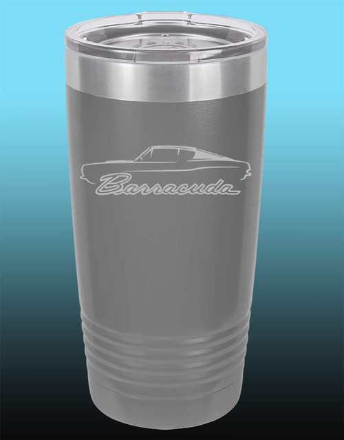 1967 1968 1969 Plymouth Barracuda Fastback 20oz Stainless Steel Tumbler w/Clear Lid grey