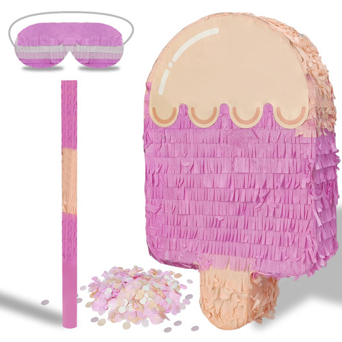POUYRBA Summer Pinata, Ice Cream Pinata with Bat Paper Blindfold and Confetti Popsicle Pinata Ice Cream Pinata Large for Party Birthday Decorations(15.7 x 9.6 x 3 Inches) POUYRBA Summer Pinata, Ice Cream Pinata with Bat Paper Blindfold and Confetti Popsicle Pinata Ice Cream Pinata Large for Party Birthday Decorations(15.7 x 9.6 x 3 Inches)