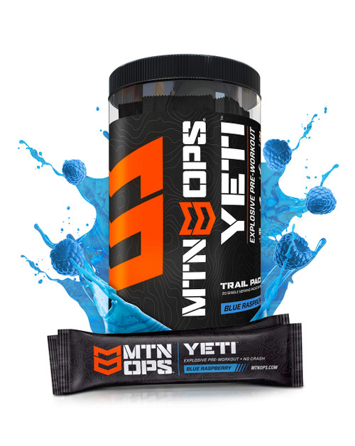 MTN OPS Yeti Monster Pre-Workout Powder Energy Drink, 20 Single-Serving Trail Packs, Blue Raspberry
