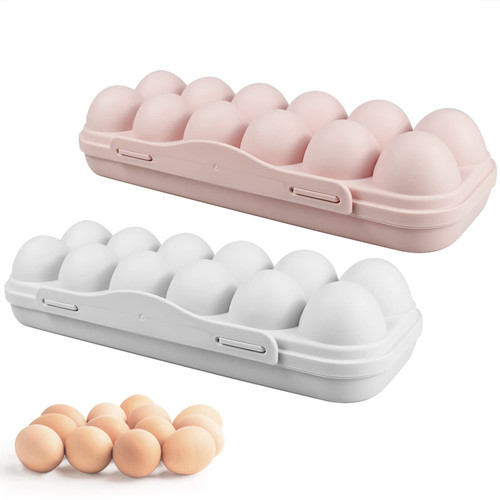 2 Pieces Egg Container For Refrigerator, 12 Grid Egg Storage Box with Lid, Stackable Plastic Egg Holder Tray for Kitchen Restaurant