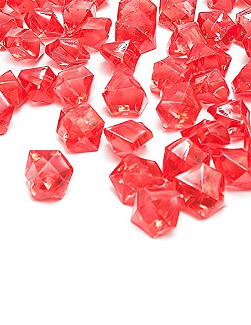 Red Fake Crushed Ice Rocks, 150 PCS Fake Diamonds Plastic Ice Cubes Acrylic Clear Ice Rock Diamond Crystals Fake Ice Cubes Gems for Home Decoration Wedding Display Vase Fillers by DomeStar