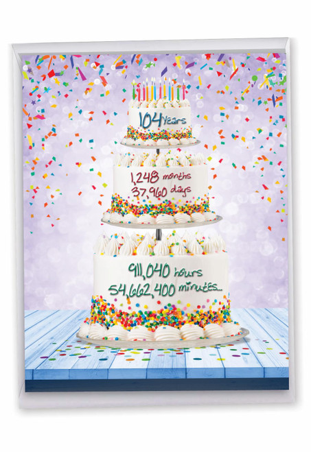 NobleWorks - Milestone Birthday Card with Envelope (Letterhead 8.5 x 11 Inch) - 104 Year Time Count J2796MBG