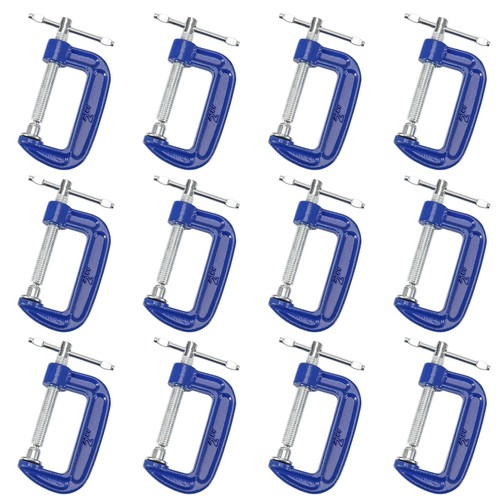 JEUIHAU 12 Pack 2 Inches C Clamp, Heavy Duty Malleable Iron C-Clamp with 2-inch Jaw Opening and 0.85-inch Throat Depth, Blue Power Coated C Clamp for Woodworking, Welding and Building