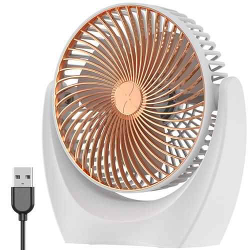 Chchmu USB Desk Fan Mini Desktop Table Fans 2 Speeds Personal Quiet Fan with Strong Airflow Portable Cooling Fan with Head Adjustable for Home Bedroom Office Table & Desktop, Gold