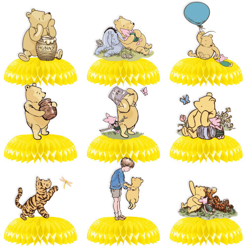 9 Pcs Classic Winnie Pooh Honeycomb Centerpieces Table Topper Decorations, Winnie the Pooh Baby Shower Decorations?Winnie Party Favors