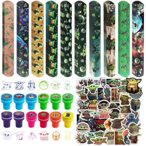 Baby Inspired Yoda Birthday Decorations, Yoda Party Favors, Include 30 Slap Bracelets, 24 Kids Stamps, 50 Yoda Stickers, Yoda Birthday Party Supplies for Boys Girls Party Decoration