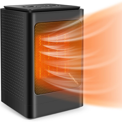 Space Heater, 1500W Ceramic Heater with Adjustable Thermostat, Tip-Over and Overheat Protection, Portable Electric Heater for Office Bedroom Indoors