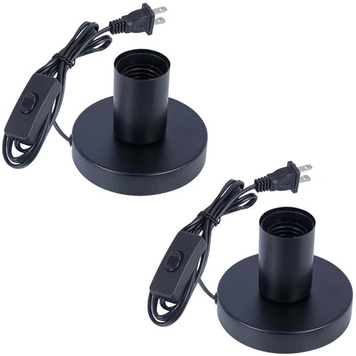 AdiyZ Industrial Table Lamp Base,Small Polished Metal Desktop Light Sockets Base Only,Vintage E26/E27 Edison Screw Light Bulb Holder Base 5.57ft Cord on/Off Switch with US Plug(Black,Set of 2)
