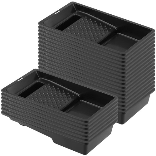 KEILEOHO 24 PCS Paint Tray Liner, Small Paint Tray for 4 Inch Rollers, Disposable Paint Tray Liners Roller Tray Plastic Paint Pan Trays, Deep Ribbed Textured Well, Black