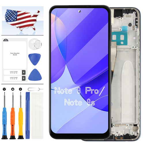 LCD Screen for Xiaomi Redmi Note 9 Pro Screen Replacement for Xiaomi Redmi Note 9s LCD Display Touch Glass Digitizer Replacement Assembly Repair Kit with Tools (Black with Frame)