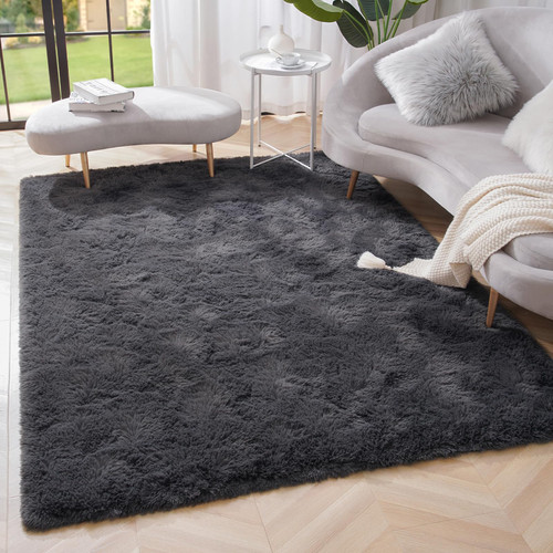 Amearea Premium Soft Area Rug 4x5.3 Feet, Grey Rugs for Living Room, Fluffy Carpet for Bedroom Nursery Playroom Teen Home Decor, Comfortable Indoor Furry Dorm Carpets, Dark Grey