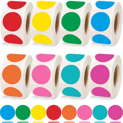 4000 PCS Colored Dot Stickers Color Circle Stickers,Color Coding Labels Color Coding Label Stickers for Toddlers Office,Classroom,Bright Student Color Stickers Dots(8 Rolls,500 Labels/Roll)