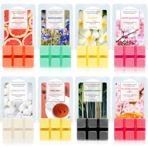 SCENTORINI Wax Melts, Wax Cubes, Wax Melts Christmas Gift for Wax Warmer, 8x2.5 oz, Grapefruit, Cherry Blossoms, Wild Bluebell, Plumeria, Earl Grey, Bamboo Forest, Nectarine Blossom & Honey SCENTORINI Wax Melts, Wax Cubes, Wax Melts Christmas Gift for Wax Warmer, 8x2.5 oz, Grapefruit, Cherry Blossoms, Wild Bluebell, Plumeria, Earl Grey, Bamboo Forest, Nectarine Blossom & Honey