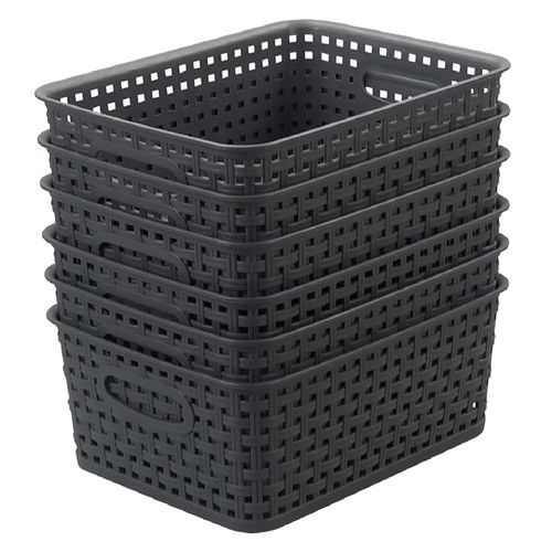 Gloreen Grey Plastic Basket, Small Weave Storage Baskets, 6 Packs