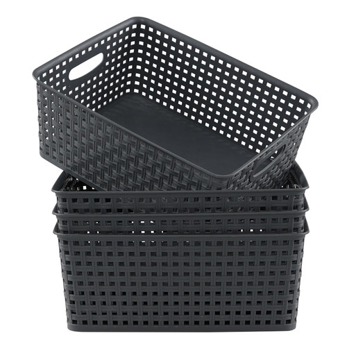Gloreen Grey Plastic Basket, Weave Storage Baskets, 4 Packs