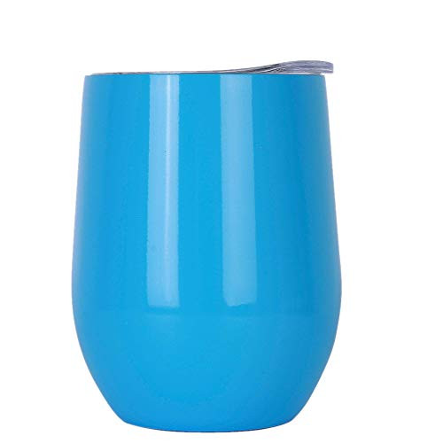 UWedding USA 12 oz Insulated Stemless Glass, Double-insulated Stemless Wine Glass,Wine Tumbler, Exclusive for Home, Office,Perfect,Wine,Coffee, Drinks,Champagne,Cocktails (Sea Blue, 12oz)