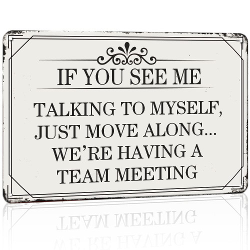 Office Decor Funny Office Signs Cubicle Decor, Office Decor for Women Desk Decorations Metal Tin Signs - If You See Me Talking To Myself We're Having A Team Meeting - 12x8 Inches Office Cubicle Desk Decorations for Colleague Women Man Gift