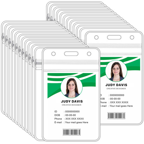 50 Pack Vertical Badge Holders,Extra Thick ID Badge Holders,Clear Plastic Card Holder,Vertical Name Tag Badge ID Card Holders with Waterproof Type Resealable Zip,2.68x3.54 Inch Inner