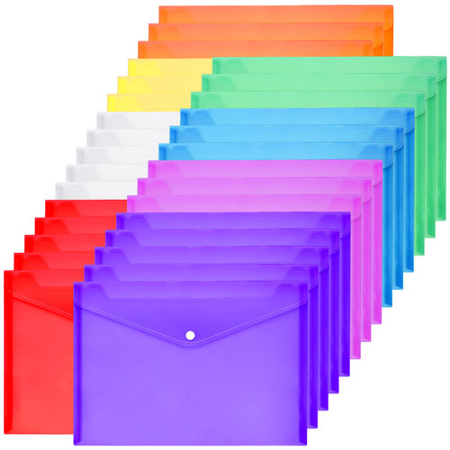 30pcs Plastic Envelopes,Poly Envelopes with Snap Button Closure,Clear Document Folders Letter A4 Size File Envelopes,Plastic File Folders for School Home Work Office Organization,8 Assorted Color (30)