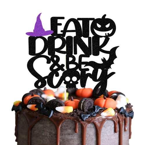 EAT DRINK BE Scary Halloween Cake Topper?Halloween Party Decor? Witch, Bat and Pumpkin Decoration?Fun for Halloween Scary Drink & Eat Party Supplies.