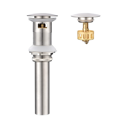 Bathroom Sink Drain with Overflow, Pop Up Drain Stopper with Detachable Basket, Anti-Clogging Drain Strainer, Pop up Drain for Vessel Sink Lavatory Vanity, Brushed Nickel, RULIA RB8001
