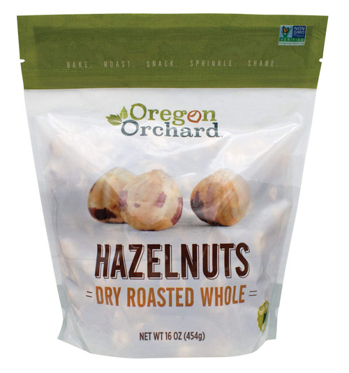Oregon Orchard Dry Roasted Whole Hazelnuts, Unsalted, 16oz bag, Heart Healthy Snacks, Grown In Oregon, Filberts
