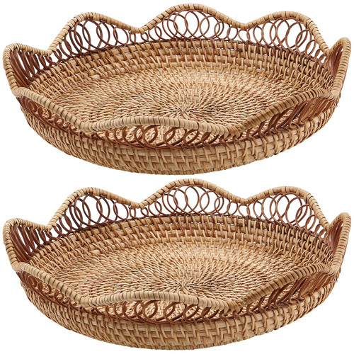 KEILEOHO 2 PCS 11.8 x 2.36 Inch Rattan Fruit Basket Round, Rattan Bread Basket, Wicker Fruit Basket, Rattan Fruit Bowl for Bread, Fruit, Vegetables, Tabletop Display KEILEOHO 2 PCS 11.8 x 2.36 Inch Rattan Fruit Basket Round, Rattan Bread Basket, Wicker Fruit Basket, Rattan Fruit Bowl for Bread, Fruit, Vegetables, Tabletop Display