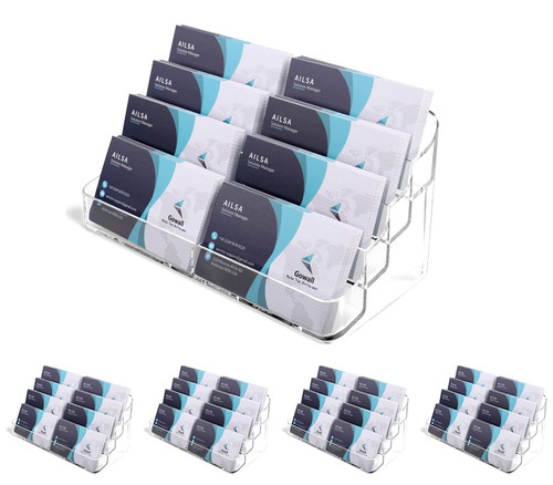 Gowall Business Card Holder, 8 Pocket Acrylic Business Card Holder for Desk Clear Business Card Stand Desktop Business Card Holders Plastic Business Card Display for Exhibition, Home and Office, 4 PCS