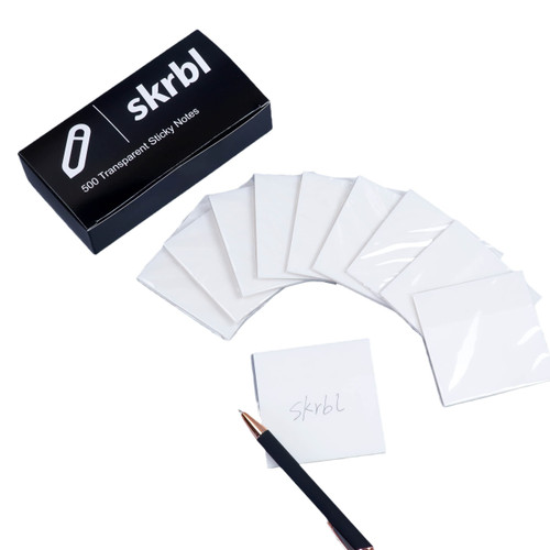 500Pcs (3x3in) Transparent Sticky Notes Pad, Waterproof Self-Adhesive Translucent Sticky Notes, Suitable for Reading, Studying, School, Office, Long Lasting Stickiness, with Stylus Ballpoint Pen