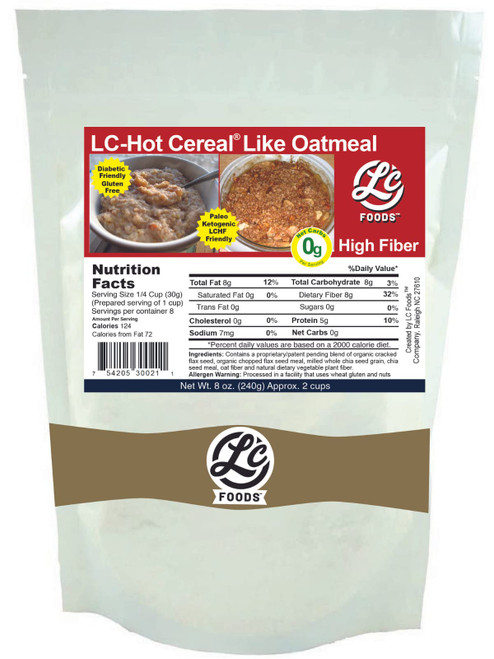 LC Foods Hot Cereal | All Natural Ingredients | Low Carb Oatmeal | Diabetic Friendly | Gluten-free | No Sugar | Delicious Taste Low Carb Cereal Perfect for Breakfast (8 Oz)