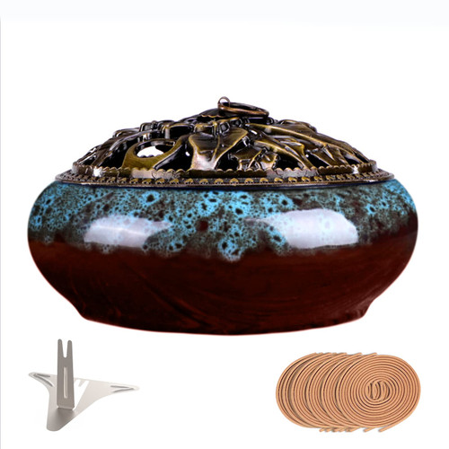 Powder Incense Burner, Palo Santo Holder, Ceramic Bowl Burner with Lid Suitable for Sage? Charcoal? Mosquito coils Incense/Cone/Coil/Stick, with 10 Coils Incense + Fireproof Cotton Inside. Powder Incense Burner, Palo Santo Holder, Ceramic Bowl Burner with Lid Suitable for Sage? Charcoal? Mosquito coils Incense/Cone/Coil/Stick, with 10 Coils Incense + Fireproof Cotton Inside.