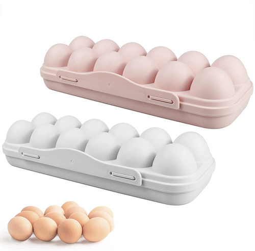 YASYU Egg Storage Box Organizer for Refrigerator,2 Pcs Plastic Egg Tray Holder, Egg Carrier Box with Lid, Stackable Egg Container for Fridge Storage(12 Cells)