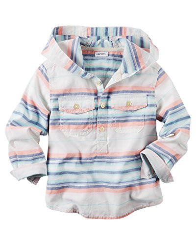 Carter's Boy's Hooded Button-Front Popover Shirt, White, 3m