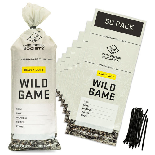 Wild Game Bags for Freezer Storage 1lb by Deer Society - Meat Bags for Your Ground Meat Packaging System - Polyethylene Bags to Protect Your Meat from Freezer Burn - 50 Pack Wild Game Bags for Freezer Storage 1lb by Deer Society - Meat Bags for Your Ground Meat Packaging System - Polyethylene Bags to Protect Your Meat from Freezer Burn - 50 Pack