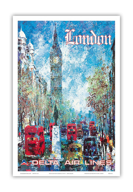 London, England - Delta Air Lines - Big Ben Elizabeth Tower - Vintage Airline Travel Poster by Jack Laycox c.1970s - Master Art Print 12in x 18in London, England - Delta Air Lines - Big Ben Elizabeth Tower - Vintage Airline Travel Poster by Jack Laycox c.1970s - Master Art Print 12in x 18in
