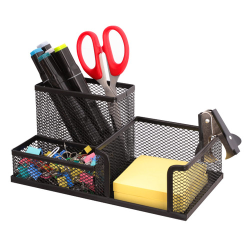 Ludato Desk Organizers Mesh Pencil Holder?3 Compartments Black Mesh Pen Holder Storage for Office Desk Accessories