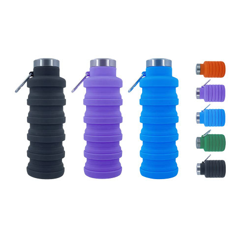 Ummigi Collapsible Water Bottles?3 pack BPA Free Travel Silicone Water Bottle with Carabiner?17oz Reusable Foldable Lightweight Portable Sports Water Bottle for Travel Gym Camping Hiking