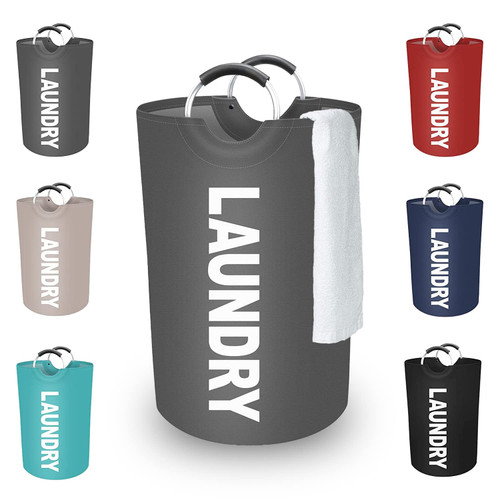 75L Freestanding Waterproof Large Laundry Hamper, Collapsible Laundry Baskets With Aluminum Handles Clothes Hamper for Bathroom, Laundry, Dorm (grey)