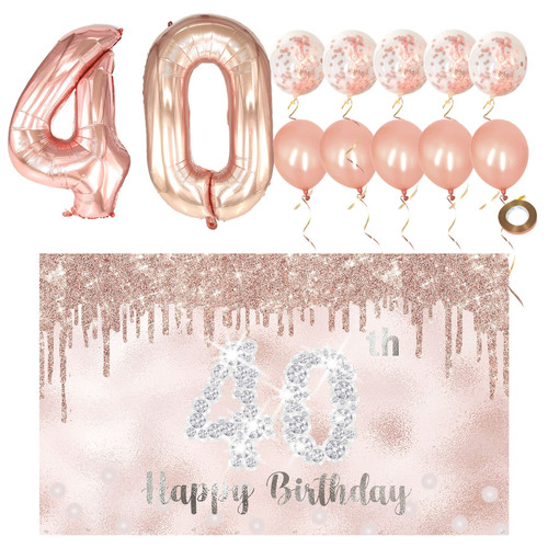 Joyiou Happy 40th Birthday Decorations for Her, Rose Gold 40th Birthday Gifts Party Supplies for Women Her, 40th Backdrop &Giant Number 40 Balloons Set, 40 Years Old Birthday Photo Booth Props Joyiou Happy 40th Birthday Decorations for Her, Rose Gold 40th Birthday Gifts Party Supplies for Women Her, 40th Backdrop &Giant Number 40 Balloons Set, 40 Years Old Birthday Photo Booth Props
