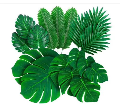 Palm Leaves Artificial Tropical Monstera-84Pcs 6 Kinds Large Small Green Fake Palm Leaf with Stems for Safari Jungle Hawaiian Luau Party Table Decoration Wedding Birthday Theme Party