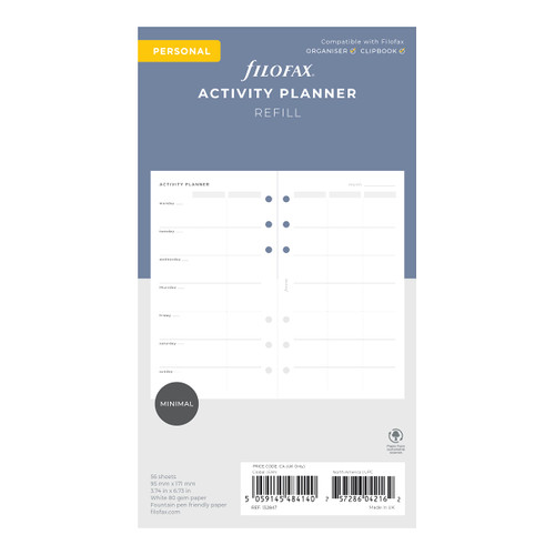 Filofax Lifestyle Refill, Personal Size, Organizer Refill, White Paper, Activity Planner, 56 Sheets (B132847)