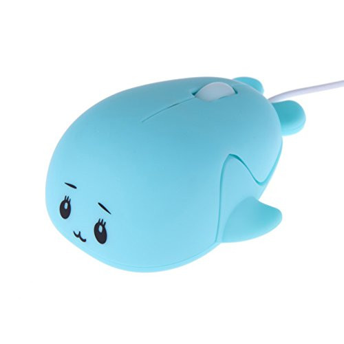 Fashionable Cute Animal Baby Dolphin Shape USB Wired Mouse 1600 DPI Optical Mice Mini Small Kids Children Mice for PC Laptop Computer (Blue)