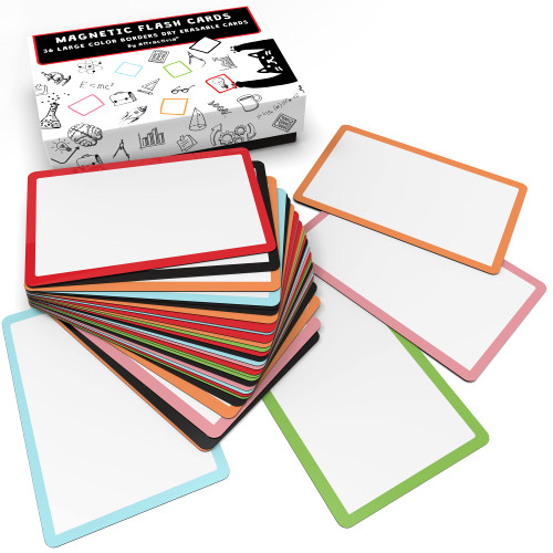 Attractivia Dry Erase Magnetic Labels 5.6 x 3.7 in, with Color Borders, Large Dry Erase Magnets, 36-Pack, Erasable Write-On Cards, Multipurpose for Office, Kanban Boards, Education, Home, Whiteboard