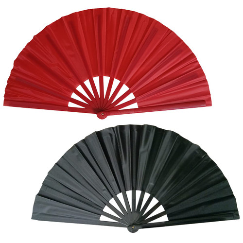 2 Set of Large Folding Fan Handheld Nylon Cloth Foldable Hand Fan Chinese Kung Fu Fan Tai Chi Handheld Fan Practice Fan for Performance, Decorations, Dancing, Festival,Party Favors (Black+Red)
