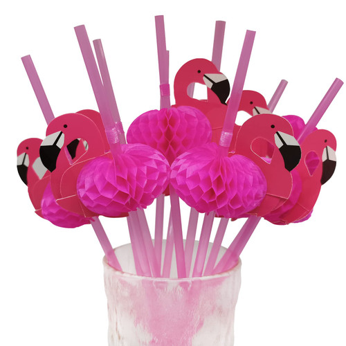 50 Pcs Fruit Straws Umbrella Straws Fruits Party Flamingo Pineapple Disposable Straws Table Decor Tropical Drinks for Cocktail Soft Drinks Hawaiian Luau Party Supply (50 Flamingo)