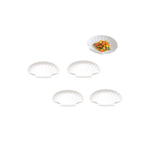 Sauce Dish,Dip/Dipping Bowls Set of 4, 5" White Porcelain Dipping Sauce Bowls/Dishes for Sushi Tomato Sauce, Soy Sauce, Ketchup,Honey Mustard,BBQ Sauce or Seasoning (Shell shape- 3 Oz)